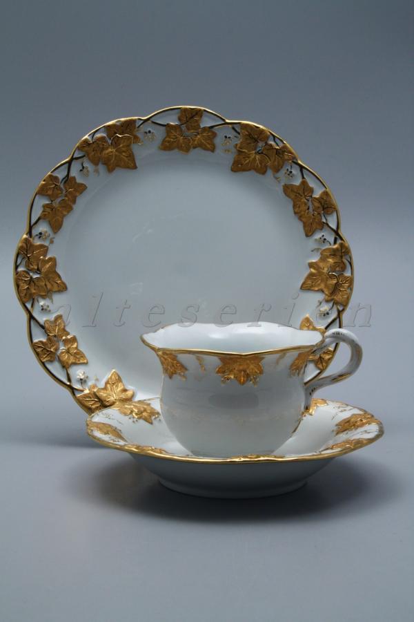 Kaffeegedeck 3 tlg. MEISSEN Prunk Weinranke Goldbronze 1.Wahl 