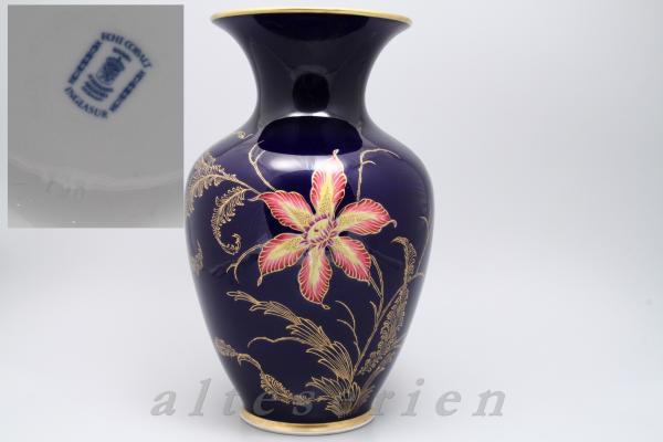 Vase Bodenvase groß H 38,5 cm Dekor Echt Cobalt Clematis