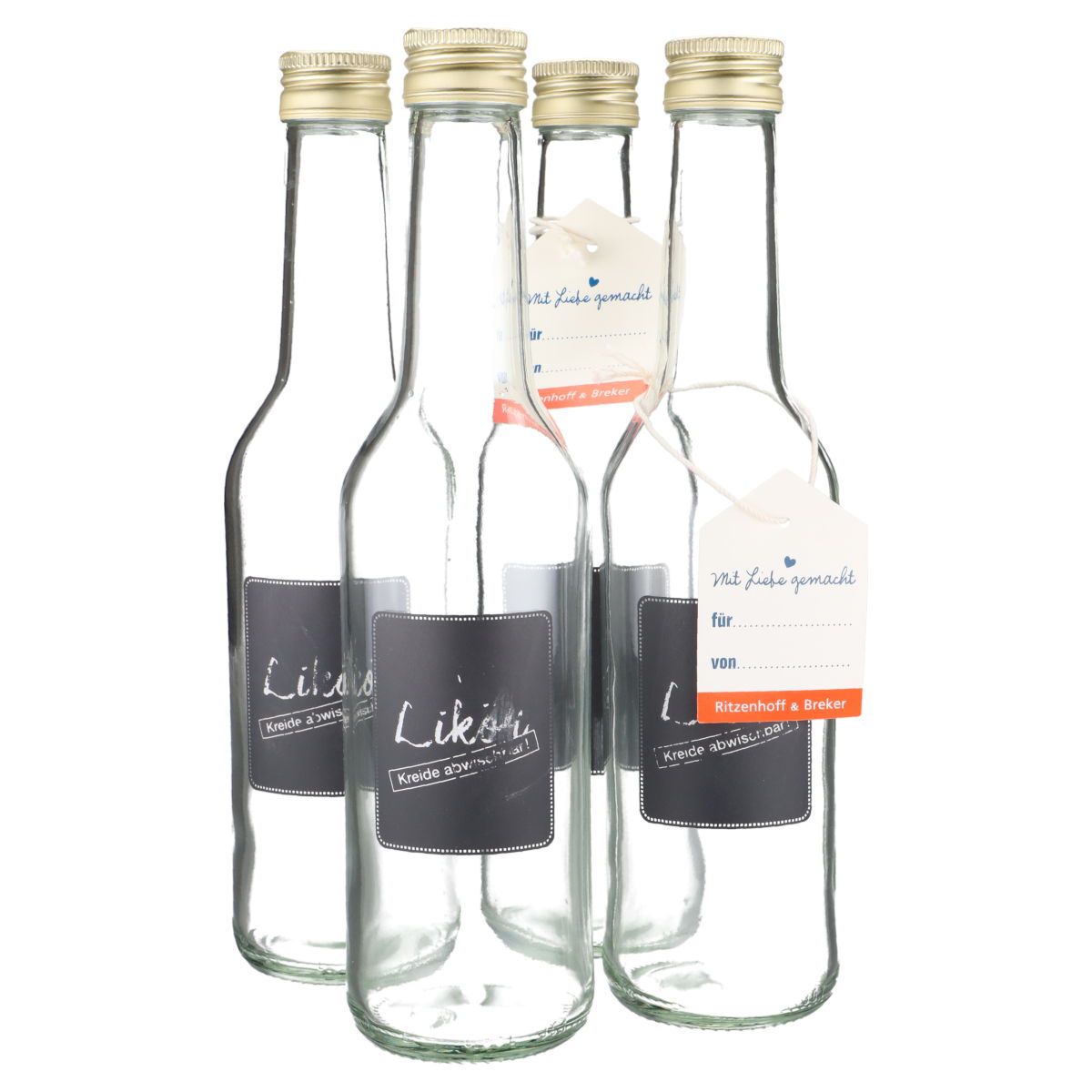 Flasche 4er Set Likör mit Kreideschild