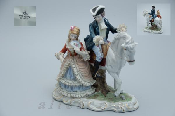 Porzellanfigur Rokoko Reiter mit Frau H 21,5 cm