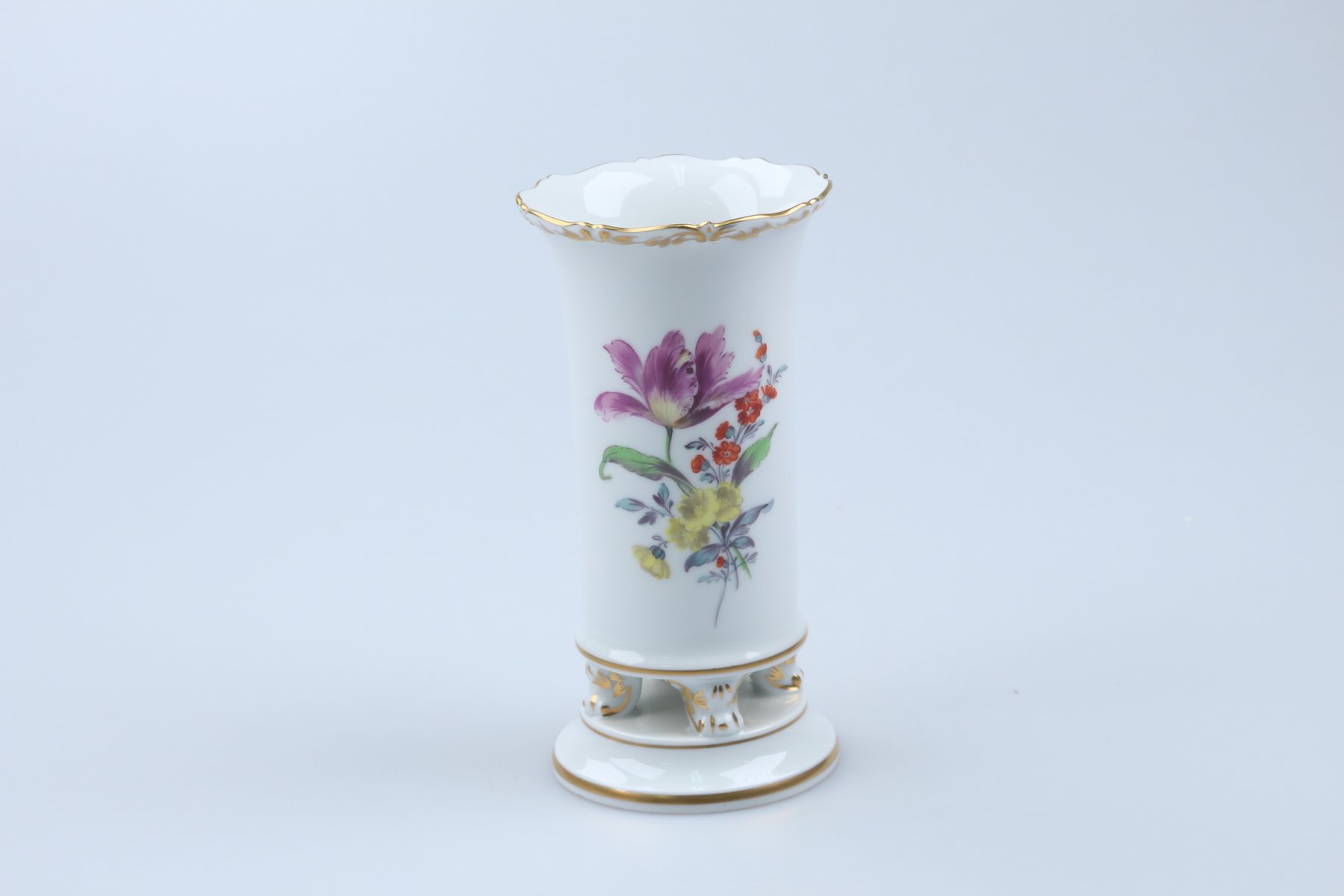 Vase klein auf 4 Füssen I.Wahl Lila Blume mit Goldrand
